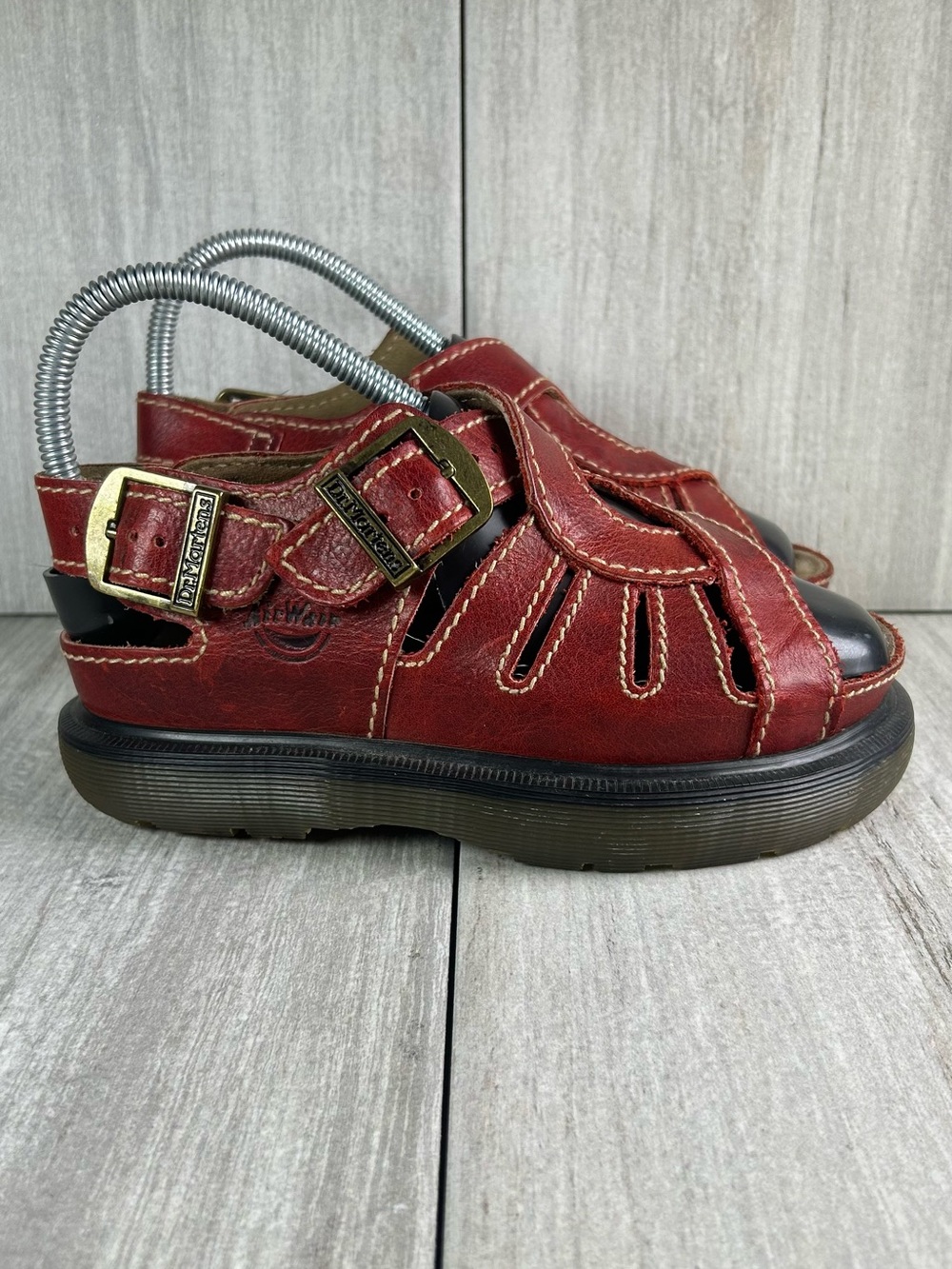 Vintage England Dr.Martens Docs Red Leather Fisherman Buckle Sandal Women Size 6